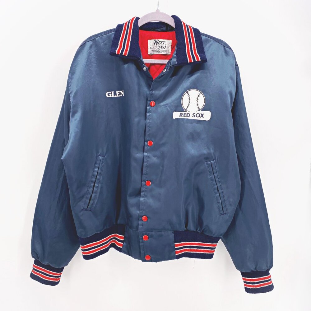 West Wind Vintage 80s Union Made Red Sox Satin Varsity Bomber Jacket